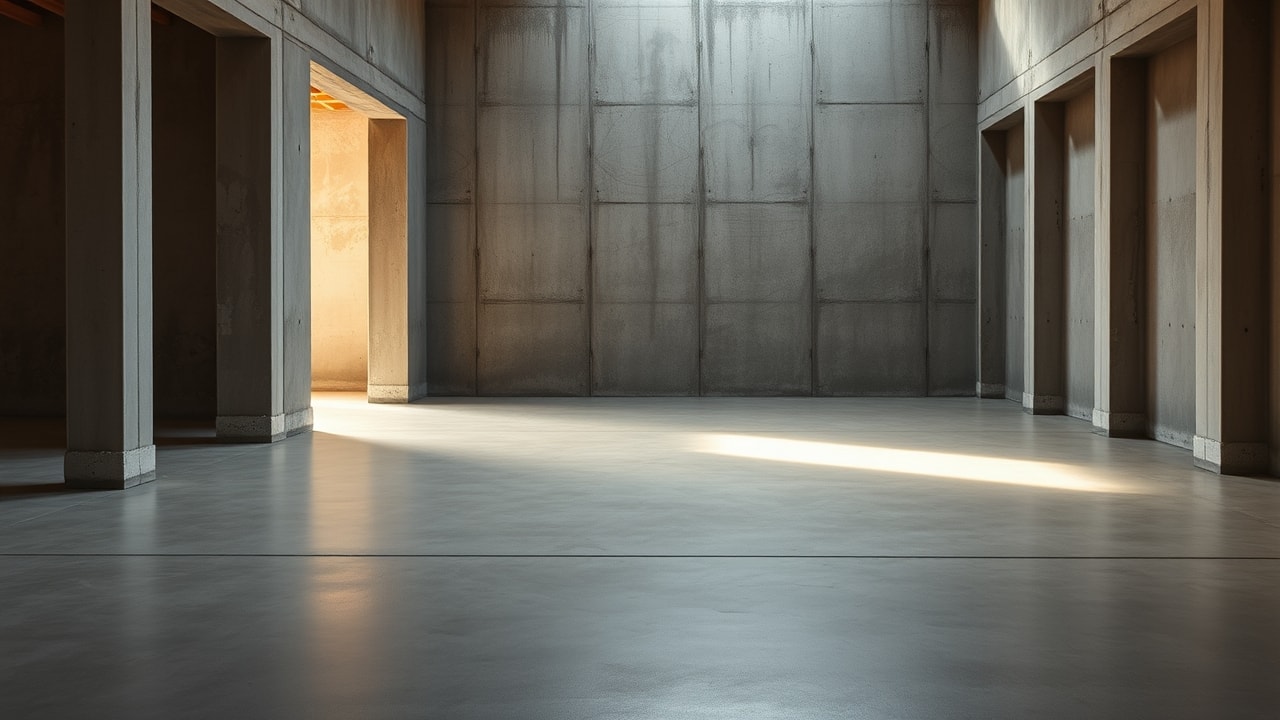 Dalle béton lissée à l'intérieur d'une construction neuve