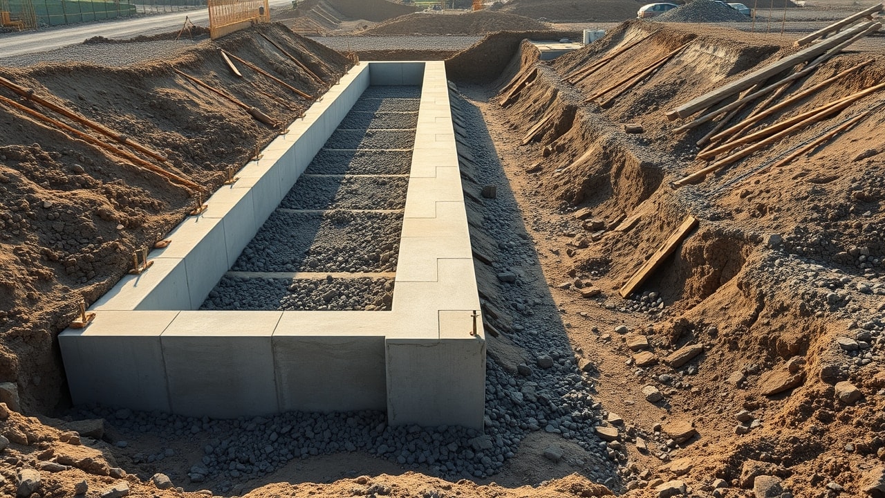 Fondations et semelles béton terminées