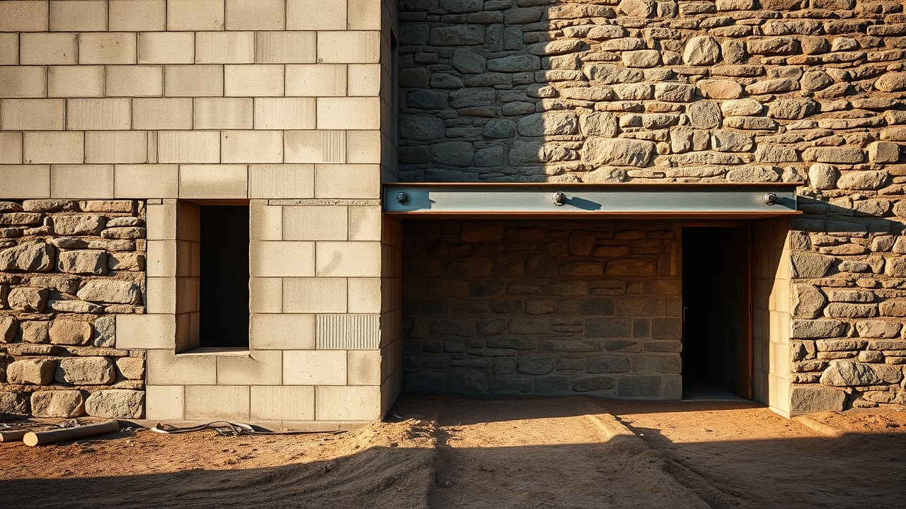 Extension neuve raccordée à une maison ancienne en pierre, ouverture de mur porteur