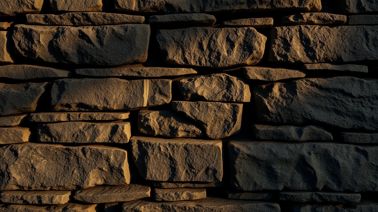 Détail d'un mur en pierre maçonné, chantier à Clermont-Ferrand